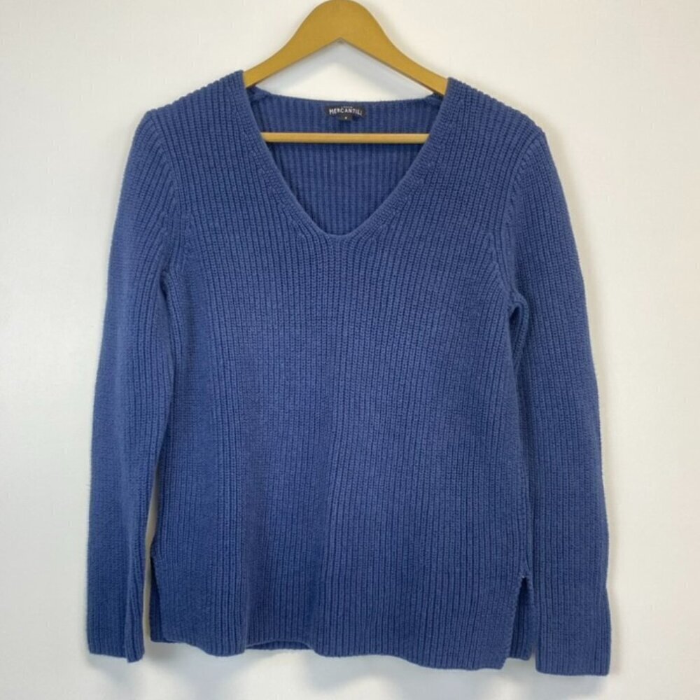 J. Crew Blue Boxy Chunky Knit V Neck Sweater